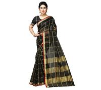 Sidhidata Women's Kota Doria Pure Cotton Saree With Unstiched Blouse Piece, Black, One size