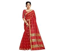 Sidhidata Women's Kota Doria Pure Cotton Saree With Unstiched Blouse Piece, Red, One size