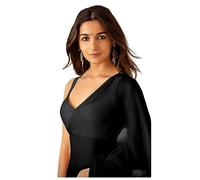 Sidhidata Women's Plain Pure Georgette Saree With Unstitched Blouse Piece (Rocky Aur Rani Ki Prem Kahani Alia Bhatt Saree), Black, One size