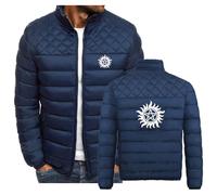 SIDHU Men's Jacket for Supernatural Lightweight Winter Insulated Packable Outerwear Warm Padded Cotton Coat for Hiking Travelling Camping,Navy-XXL