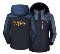 SIDHU Mens Waterproof Fleece-Lined Ski Jacket For Doctor Who Full Zip Mountain Jacket With Detachable Hood Patchwork Parka Windbreaker Graphic Outerwear Hiking Walking Outdoor Coat,Black-5XL