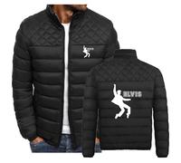 SIDHU Men's Winter Cotton Coat for Elvi King Lightweight Insulated Packable Jacket Full Zip Warm Short Padded Outerwear for Running Travle,Black-L
