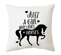 Sidhua Funny Horse Themed Pillowcase Decorations for Home Girl Room, Just A Girl Who Loves Horses Throw Pillow Cover 18”x18”, Horse Lover Gifts, Horse Rider Lover Gifts for Girls