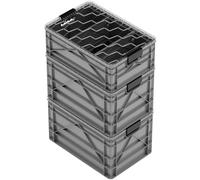 SIDIO CRATE Pro Pack - Two Full Size and One Half Size Heavy Duty Stackable Storage Bins, Totes, Containers with Lids and Dividers - Durable Organizer for Home, Office, Garage, and Outdoor Use - Gray