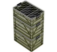 SIDIO CRATE Pro Pack - Two Full Size and One Half Size SidioCrate, Stackable Outdoor Organizer Storage Bins with Clear Lid and Dividers - Green