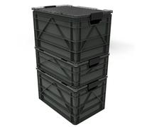 SIDIO CRATE Starter Pack - Two Full Size and One Half Size Heavy Duty Stackable Storage Bins, Totes and Containers with Lids and Dividers - Durable Organizer for Home, Office, Garage, and Outdoor Use