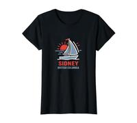 Sidney British Columbia Sailboat Sunset Design Value Graphic T-Shirt, Women, Black, XL