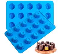 Sidosir 2Pcs Small Canele Mold Silicone, 15-Cavity Mini Nonstick Canele Silicone Baking Cake Pan for Bread Muffin, Non-Stick Madeline Pans for Baking