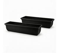SIDSONS 2 X Plastic Garden Trough Long Window Planter Flower Box Plastic Vegetable Planters Flower Pot Herb Planter Box Windowsill Patio Garden Home Decor Black 60CM, BL-6-0
