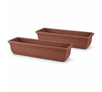 SIDSONS 2x Plastic Garden Trough Long Window Planter Flower Box Plastic Vegetable Planters Flower Pot Herb Planter Box Windowsill Patio Garden Home Decor Terracotta 60CM, TR-6-04