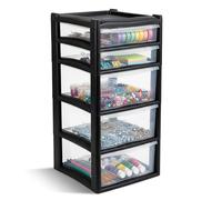 SIDSONS - 3 Deep 2 Shallow XL Plastic Storage Drawer Tower Unit - Black Clear Durable Lightweight Organizer Smooth Slide Out Clear Chest - Home, Office, Bedroom, Kitchen & Garage