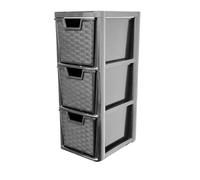 SIDSONS 3 Drawer Small Storage Unit Tower Rattan Effect Black for Home, Office, Garage, and Study Room Bedroom Bathroom Kitchen | Compact & Convenient Organizer (H) 48cm (D)25cm (W)19cm