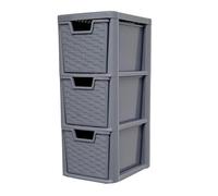 SIDSONS 3 Drawer Small Storage Unit Tower Rattan Effect Grey for Home, Office, Garage, and Study Room Bedroom Bathroom Kitchen | Compact & Convenient Organizer for Small Items (H) 48cm (D)25cm (W)19cm