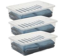 SIDSONS - 3 Pack 32 Litre Clear Under Bed Storage Box with Lid - Multi-Purpose Nestable & Stackable Storage Boxes - Space-Saving Transparent Clothes & Toys Organizer - Underbed Storage Solution