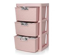 SIDSONS - 3 Tier Large Pink Storage Drawer Unit- Rattan Effect Plastic Space Saving Cabinets - Durable Tower Organizer for Bedroom, Bathroom, Nursery, Office & Home Storage Solution