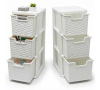 SIDSONS 3 Tier Rattan Drawers - Multipurpose Storage Organization, Modular Medium Storage Tower For Home, Office, Garage, White Desktop Drawer, Rattan Effect 48cm Height x 25cm Depth x 19cm Width (2)