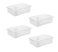 SIDSONS - 32 Litre Clear Under Bed Storage Box with Lid - Multi-Purpose Nestable & Stackable Storage Boxes - Space-Saving Transparent Clothes & Toys Organizer - Underbed Storage Solution - Set of 4