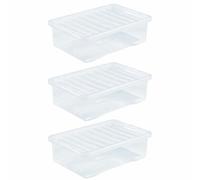 SIDSONS - 32 Litre Clear Under Bed Storage Box with Lid - Multi-Purpose Nestable & Stackable Storage Boxes - Space-Saving Transparent Clothes & Toys Organizer - Underbed Storage Solution - Set of 3