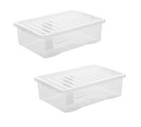 SIDSONS - 32 Litre Clear Under Bed Storage Box with Lid - Multi-Purpose Nestable & Stackable Storage Boxes - Space-Saving Transparent Clothes & Toys Organizer - Underbed Storage Solution - Set of 2