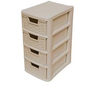 SIDSONS 4 Drawer Plastic Storage Drawer Unit Tiny Tower Rattan Effect Tower Unit Mushroom Drawers Any Room, Bathroom, Bedroom, Home Office/Study, Kitchen, Living Room Storage Organizer Rack 4 Tier