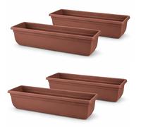 SIDSONS 4 X Plastic Garden Trough Long Window Planter Flower Box Plastic Vegetable Planters Flower Pot Herb Planter Box Windowsill Patio Garden Home Decor Terracotta 60CM, TR-6-04