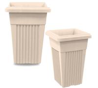 SIDSONS 40cm Tall Upright Planter - Large Plastic Pillar Flower Pot, Modern Garden, Patio & Front Door Decor, Big Flower Pots Indoor & Outdoor, Suitable For Plant, Flowers, Herbs (2, Taupe)