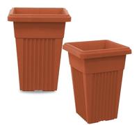SIDSONS 40cm Tall Upright Planter - Large Plastic Pillar Flower Pot, Modern Garden, Patio & Front Door Decor, Big Flower Pots Indoor & Outdoor, Suitable For Plant, Flowers, Herbs (2, Terracotta)