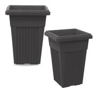 SIDSONS 40cm Tall Upright Planter - Large Plastic Pillar Flower Pot, Modern Garden, Patio & Front Door Decor, Big Flower Pots Indoor & Outdoor, Suitable For Plant, Flowers, Herbs (2, Black)