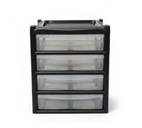 SIDSONS - 4Tier Shallow Extra Large Black Clear Drawers - Bedside Table Organizer For Garage & Office - Multi-Purpose Clear Plastic Drawer - W 38cm D 39cm H 42cm (Black/Clear, 6 Tier)