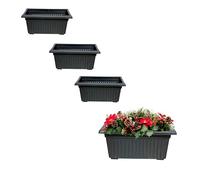 SIDSONS - 55cm Set of 4 Rectangular Window Planters - Sleek Black Outdoor/Indoor Flower Pots - Plastic Trough Pot with Drainage & Airflow - Flowers Trough for Window Sill