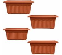SIDSONS - 55cm Set of 4 Rectangular Window Planters - Terracotta Outdoor/Indoor Flower Pots - Plastic Trough Pot with Drainage & Airflow - Flowers Trough for Window Sill