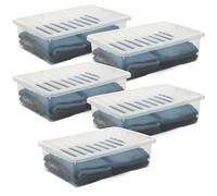SIDSONS - 5x 32L Clear Plastic Underbed Storage Box with Lid - Space-Saving Nestable & Stackable Multi-Purpose Storage Boxes - Transparent Duvets & Clothes Organizer - Flat Storage Box with Clear Lid