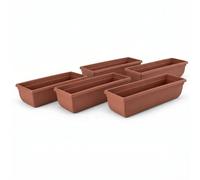 SIDSONS 5x Plastic Garden Trough Long Window Planter Flower Box Plastic Vegetable Planters Flower Pot Herb Planter Box Windowsill Patio Garden Home Decor Terracotta 60CM, TR-6-04