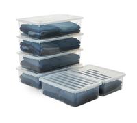 SIDSONS - 6 Pack 32 Litre Clear Under Bed Storage Box with Lid - Multi-Purpose Nestable & Stackable Storage Boxes - Space-Saving Transparent Clothes & Toys Organizer - Underbed Storage Solution