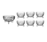 SIDSONS 7 Piece Glass Bowl Set - Decorative Crystal Look Footed Dishes for Fruit, Trifle, Salad, Dessert, Sundae, Ice Cream, Appetiser, Prawn Cocktail and Pudding