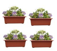 SIDSONS - 70cm Set of 4 Rectangular Window Planters - Terracotta Outdoor/Indoor Flower Pots - Plastic Trough Pot with Drainage & Airflow - Flowers Trough for Window Sill