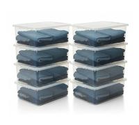 SIDSONS - 8 Pack 32 Litre Clear Under Bed Storage Box with Lid - Multi-Purpose Nestable & Stackable Storage Boxes - Space-Saving Transparent Clothes & Toys Organizer - Underbed Storage Solution