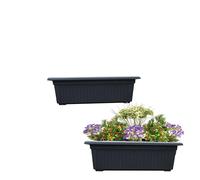 SIDSONS Garden Long Window Box Planter - Sl lack Plastic Raised Flower Pot for Herbs, Small Bushes, Vegetables - Windowsill Patio Trough 70cm (2)