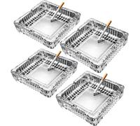 SIDSONS Glass Ashtray Square Cigarettes Cigars Crystal Cut Effect Transparent Ash Tray Glass Indoor Outdoor Home Office Tabletop Restaurant Pub Garden 15cm x 15cm 4cm Height (Medium - Pack 4)