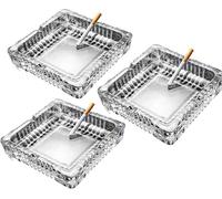 SIDSONS Glass Ashtray Square Cigarettes Cigars Crystal Cut Effect Transparent Ash Tray Glass Indoor Outdoor Home Office Tabletop Restaurant Pub Garden 15cm x 15cm 4cm Height (Medium - Pack 3)
