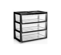 SIDSONS Jumbo Chest 4 Drawers Storage Unit, Plastic Drawers Home Office Closet Bedroom Dorm, Modular Storage Tower Cabinet Nursery School Storage Solution (Black/Clear, 3 Drawers Jumbo)