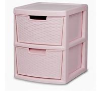 SIDSONS - Large Pink Rattan Effect Drawer Storage Unit Plastic Tower Cabinet Durable Organizer Rack for Bedroom Office Nursery Toys Clothes Makeup Craft Supplies Home Storage Solution (Pink, 2 Tier)