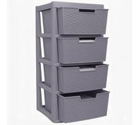 SIDSONS - Large Plastic Rattan Style Storage Drawer - Durable & Stylish Cabinet with Smooth Pull Drawers - Multipurpose Organizer for Clothes Toys, Kitchen, Home & Office Use (Rattan/Grey, 4 Tier)