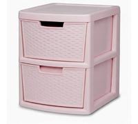 SIDSONS - Large Plastic Rattan Style Storage Drawer - Durable & Stylish Cabinet with Smooth Pull Drawers - Multipurpose Organizer for Clothes Toys, Kitchen, Home & Office Use (Rattan/Pink, 2 Tier)