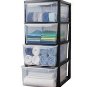 SIDSONS - Large Plastic Rattan Style Storage Drawer - Durable & Stylish Cabinet with Smooth Pull Drawers - Multipurpose Organizer for Clothes Toys, Kitchen, Home & Office Use (Black/Clear, 4 Tier)