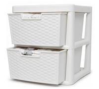 SIDSONS - Large Plastic Rattan Style Storage Drawer - Durable & Stylish Cabinet with Smooth Pull Drawers - Multipurpose Organizer for Clothes Toys, Kitchen, Home & Office Use (Rattan/white, 2 Tier)