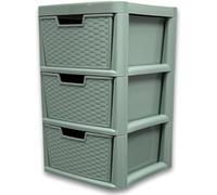 SIDSONS - Large Plastic Rattan Style Storage Drawer - Durable & Stylish Cabinet with Smooth Pull Drawers - Multipurpose Organizer for Clothes Toys, Kitchen, Home & Office Use (Sage Green, 3 Tier)