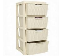 SIDSONS - Large Plastic Rattan Style Storage Drawer - Durable & Stylish Cabinet with Smooth Pull Drawers - Multipurpose Organizer for Clothes Toys, Kitchen, Home & Office Use (Rattan/Cream, 4 Tier)