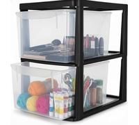 SIDSONS - Large Plastic Rattan Style Storage Drawer - Durable & Stylish Cabinet with Smooth Pull Drawers - Multipurpose Organizer for Clothes Toys, Kitchen, Home & Office Use (Black/Clear, 2 Tier)