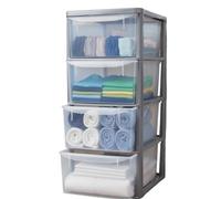 SIDSONS - Large Plastic Rattan Style Storage Drawer - Durable & Stylish Cabinet with Smooth Pull Drawers - Multipurpose Organizer for Clothes Toys, Kitchen, Home & Office Use (Silver/Clear, 4 Tier)